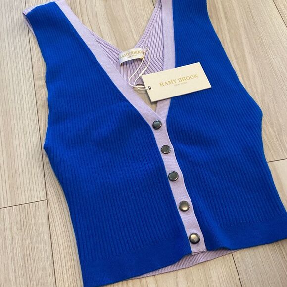 Ramy Brook Aiyana Colorblock Crop Tank Top Sweater XS in sample color cobalt blu - Picture 10 of 11